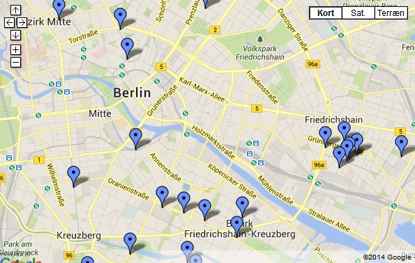 De gode cafeer med gratis wifi kan ses på et Google-kort.